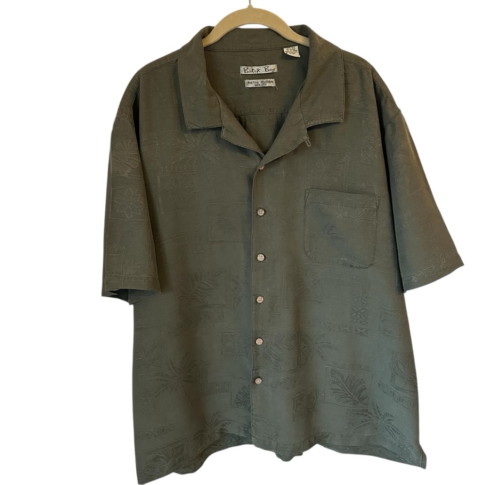 Batik Bay Men’s Green 100% Silk Tropical Hawaiian Print Short Sleeve Shirt XXL